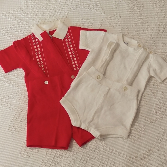 5/$20 SALE Red Creative Knits by Sternberg vintage suspenders 50s / 60s romper - Picture 3 of 13